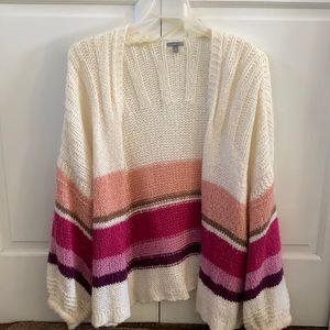 Charlotte Russe Pink Purple Cream Brown Striped Balloon Sleeve Cardigan Sweater